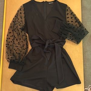 SHEIN Black Romper with Sheer Sleeves
